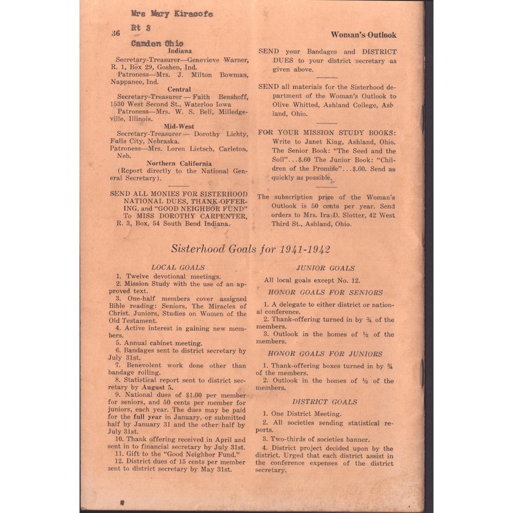 Vintage Woman's Outlook Feb 1942 George Washington Brethren Church Religious - Picture 2 of 2